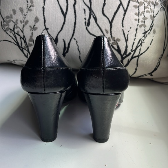 NWT Aerosoles black leather 3 inch heels peep toes shoes platform pumps - Picture 3 of 6